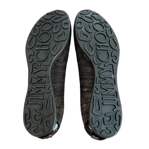 Jimmy Choo Women’s Round Toe Zebra Metallic Plisse Stripe Black Ballet Flats