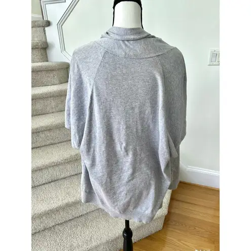 Eileen Fisher  Grey Short Sleeve Drapey Organic Cotton Knit Cardigan Flaw