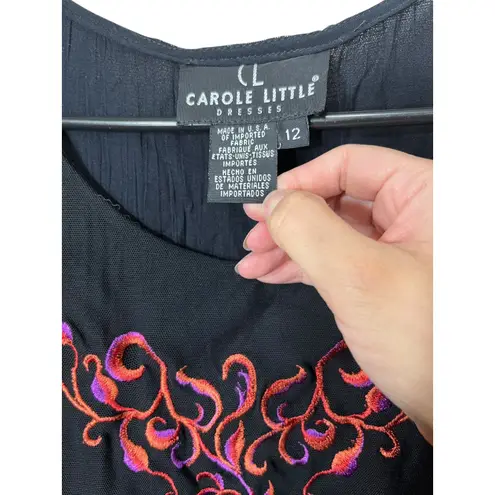 Carole Little Maxi Dress Womens 12 Black Orange Purple Floral