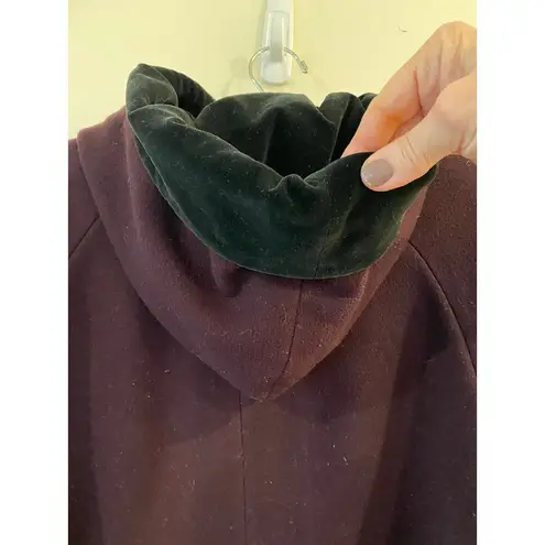 Herman Kay Women's Wool Blend Coat 8P Hooded Button Front Plum Purple Red