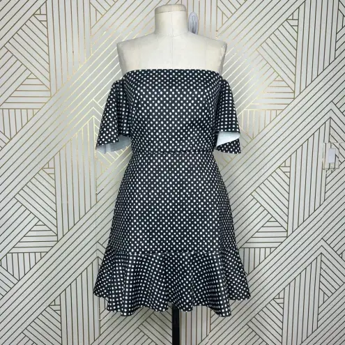 Saloni Amelia Neoprene Mini Polka Dot Dress Black White Size 6