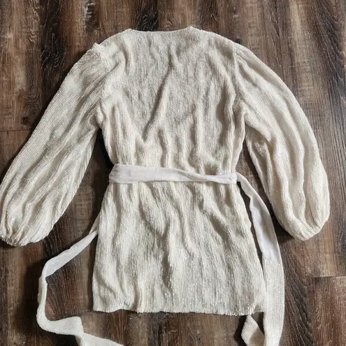 Retrofete Gabrielle Robe Dress in White Sequins Size XS Long Sleeve Wrap Belt