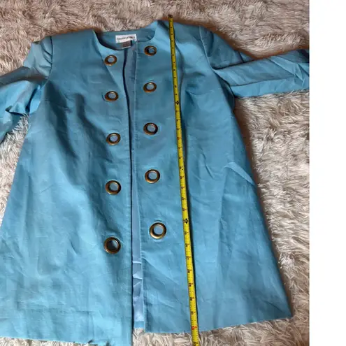 Bloomingdales Linen Coat Jacket Aqua Blue w/ Gold Eyelet Button Front 14W XL