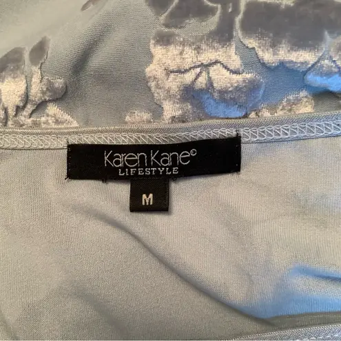 Karen Kane Lifestyle pastel mint green floral cut velvet long sleeve fitted top