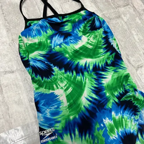 Speedo  printed one piece swimsuit green black blue sz 30/ XS