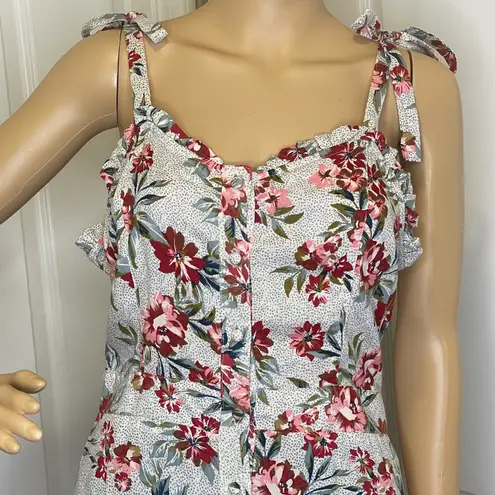 Angie NWT  Printed High Low Floral Maxi Dress Ruffle Hem Blue Cream Red Large