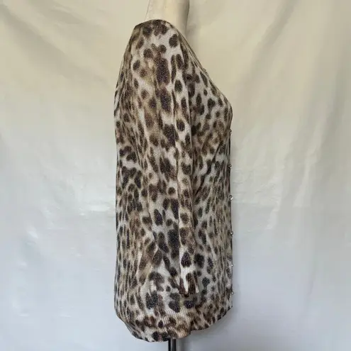 Joseph A Leopard Glitter Cardigan Womens Sweater Sz L Y2K Crystal Bling Glam