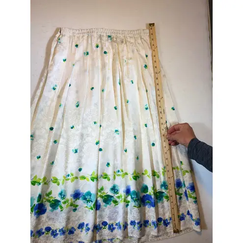 Maggy London Kenneth Nolan Cream Floral Print 100% Silk Maxi Skirt Vintage