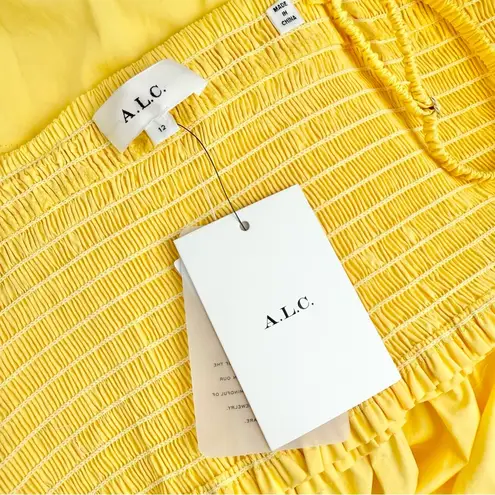 ALC Frank A.L.C. Adriana Smocked Handkerchief Cutout Cotton Midi Dress Yellow Sz 12 NWT