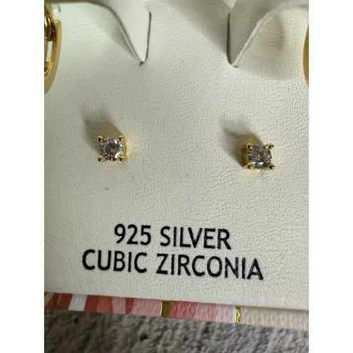 Rachel Ashwell NIB 925 Sterling Silver Vermeil Cubic Zirconia Earrings Set