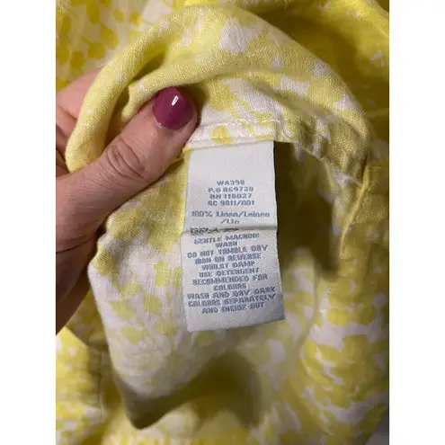 Boden Yellow Floral Linen Blend V Neck Long Sleeve Shift Dress Size 12R