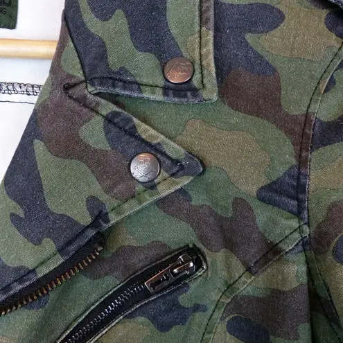 Tripp NYC Royal Bones Tripp NCY Moto Jacket Womens L Green Camo Stretch Punk Grunge Y2K