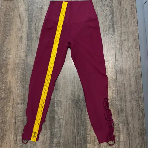 Lole Womens Small High Waist Leggings Dark Pink Side Pockets Lace Up Athletic