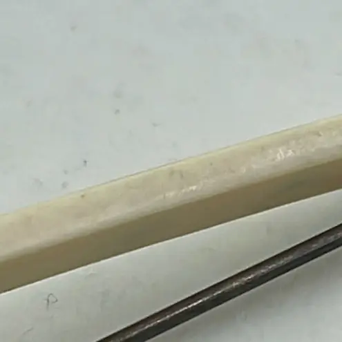 Art Deco carved bone rhinestone bar brooch. Gold