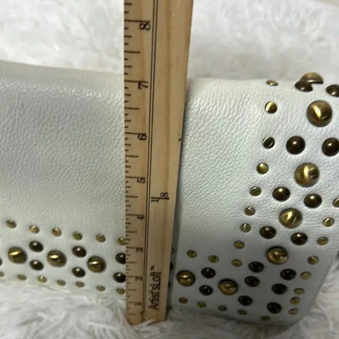 White Studded Hobo Bag with Gold Accents