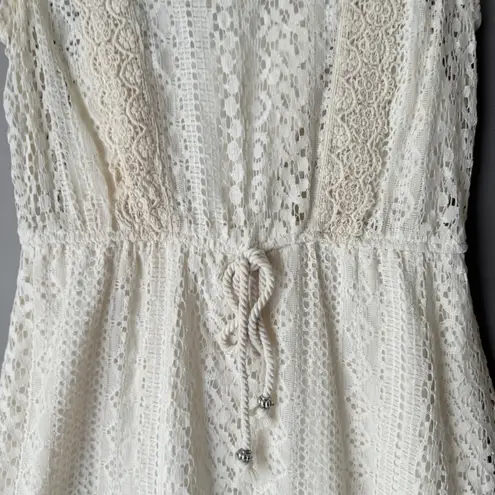 Maurice's  Cream Lace Crochet Drawstring Waist Sleeveless Mini Dress Size M
