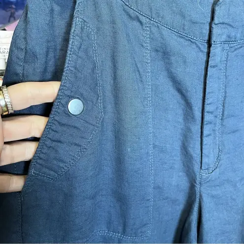 J JILL PURE JILL Garment Dyed Linen Crop Pant Travel Casual Commute Beach Comfy Blue Size L