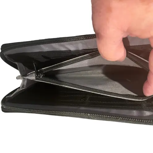 Lug Quilted Flap Snap Zip Around RFID Organizer Large Wallet Nylon Black