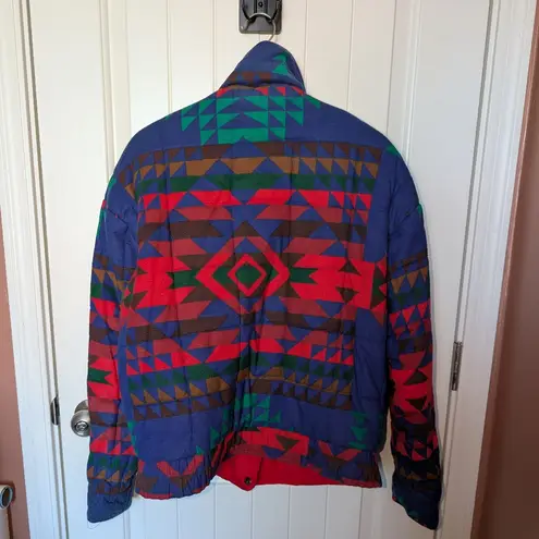 Vintage Andy Johns Women's Southwestern Patterned Puffer Coat Small Red/Blue Red