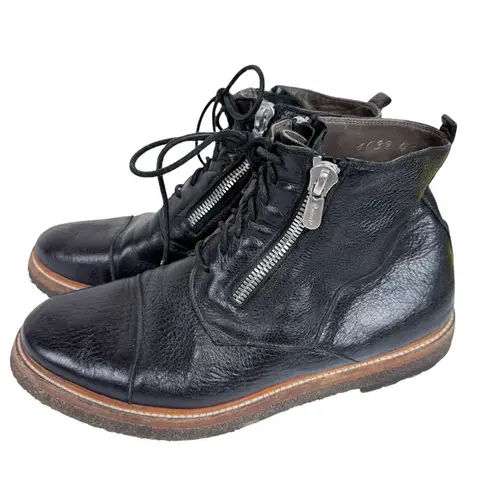 Rocco P. Black Leather Lace Up Zipper Combat Boots Size EU 41/ US 10.5