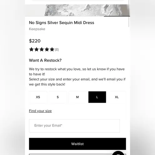 Keepsake The Label No Signs Silver Sequin Midi Dress NWT Size L