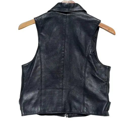 MUSĒE x L.A. ROXX VTG Women’s Black Leather Zip front Biker Moto Vest Size M