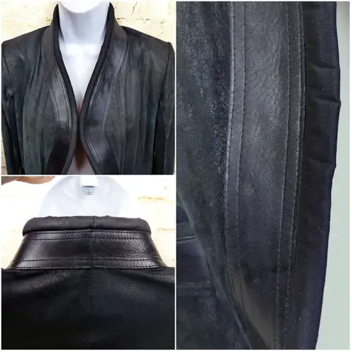 Rick Owen Distress Lamb Leather Jacket Women 6US Black Open Front Goth Y2K FLAWS Size 6