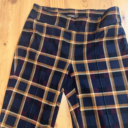 Navy and Yellow Plaid Slight Flare Small Trousers Blue