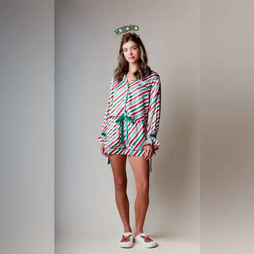 Rareraw Velvet Stripe Ribbon Knot Candy Cane Christmas 2pcs Pajama Set M Red Size M