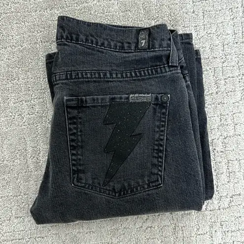 7 For All Mankind VTG 7 FAM black flares lightning bolt sparkle back pocket washed black grey gray