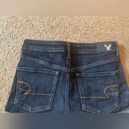 American Eagle Dark Blue Denim Jean Shorts, Super Stretch, Hi-Rise Shortie