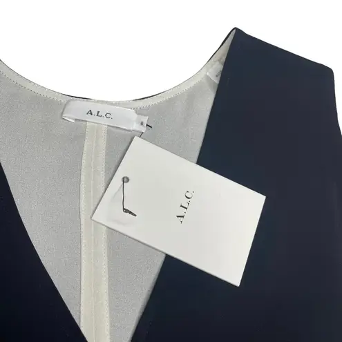 ALC Frank new A.L.C. ᪥ Cutaway Hem Contrast Silk V Neck Sleeveless Tank Top ᪥ Black White