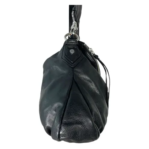 Margot Black Pebbled Leather Foldover Fold Over Shoulder Bag Siver Hardware