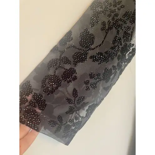 Ivy & Annabelle Robe Black Satin Velvet Flowers Chiffon Size Small Boudoir