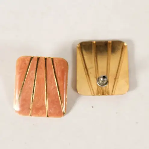 Vintage 1980s Peach and Gold Metal tone Fashion Costume Earrings Spring Summer