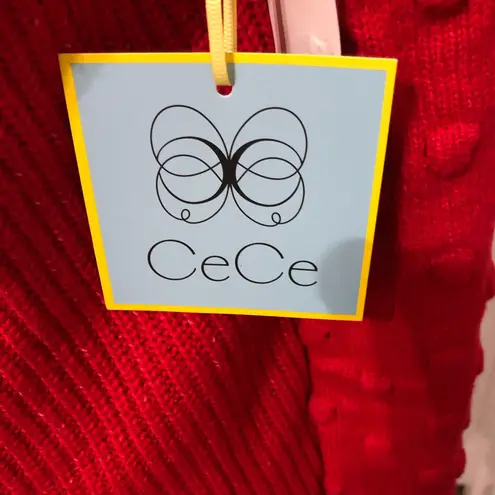 CeCe Womens Sweater Size Small Red Bobble Detail Ribbed Crew Neck Pullover NWT