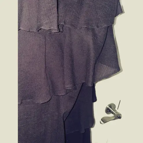 Formal Black Dress Wood Beads Strap by Robbie B Size 12 100% Cotton Lined Ruffle