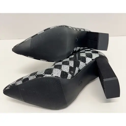 Wild Pair Boots Size 6 Checkered Pointed Toe Rhinestones High Heel Booties NEW