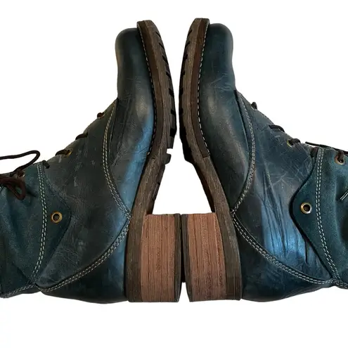 Dromedaries Kara Teal Leather Combat Boot, EU 39 Blue Size 9