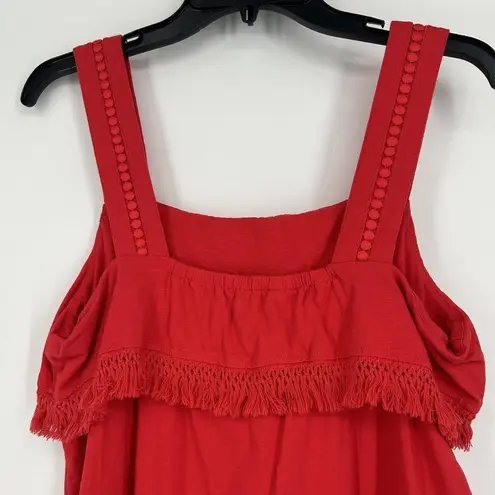 J Crew Factory Boho Fringe Tank Top Red Crochet Sleeveless Slub Knit Size S