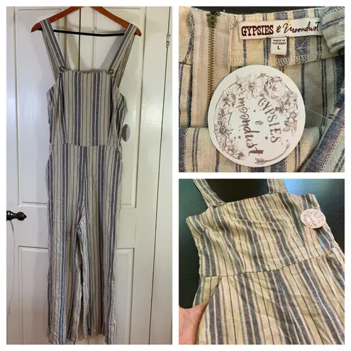 Gypsies & Moondust  Striped Jumpsuit Women's Large‎ Linen Blend Casual Coastal