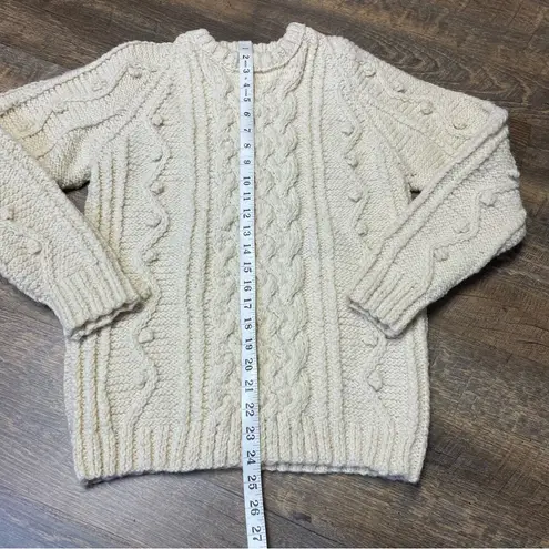 Handmade Hand Knit Chunky Cable Knit Fisherman Sweater Womens Medium Wool Ivory