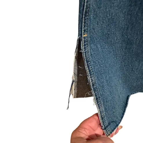 Avec Les Filles HIGH RISE BLUE DENIM DISTRESSED RAW SPLIT HEM MOM JEANS 30