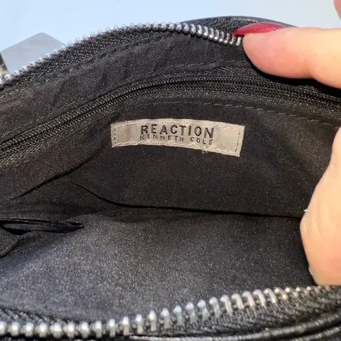 Reaction Kenneth Cole Black Pebbled Faux Leather Wristlet Clutch Chain Strap