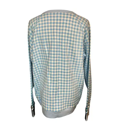 Draper James Natalie Sweatshirt Pullover Light Blue Gingham Size XL NWT