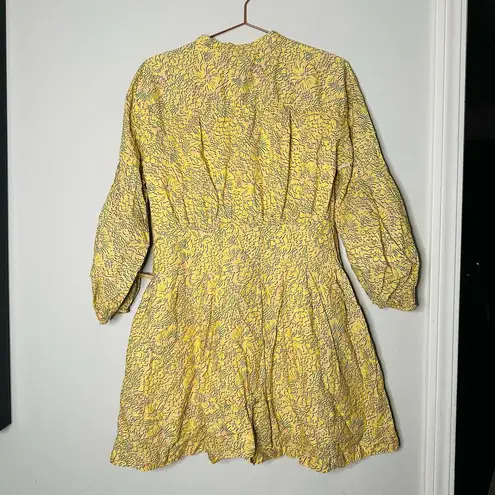 Derek Lam COLLECTIVE Paisley Yellow Floral Puff Sleeves Flared Hemline Dress 48