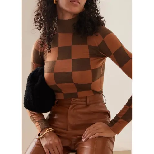 NANUSHKA 100% merino wool Harri Top in Hazelnut & Cinnamon Check NEW Brown thumbnail 2