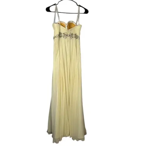 Clarisse Pale Yellow Strapless Jeweled Waist Sweetheart Prom Dress Women Sz 4