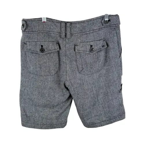 MNG Black Cream Chevron Tweed Mid Rise Bermuda Length Roll Tab Shorts Size 10