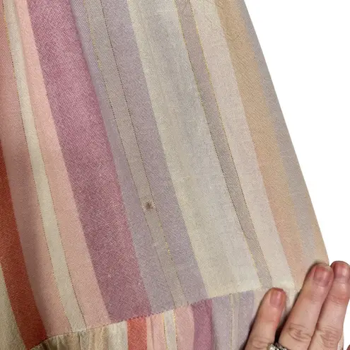 Rails Amaya Dress Juliette Metallic Stripe Pink Linen Midi FLAWED Beachy Small S